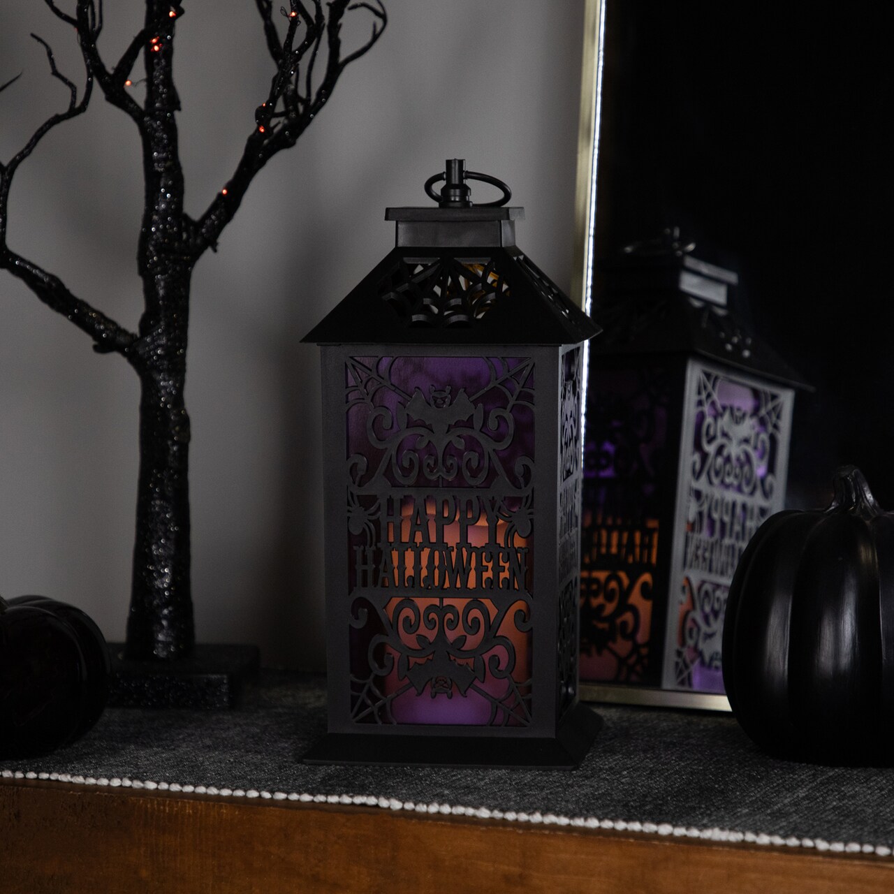 Northlight LED Lighted Bats "Happy Halloween" Candle Lantern - 11"